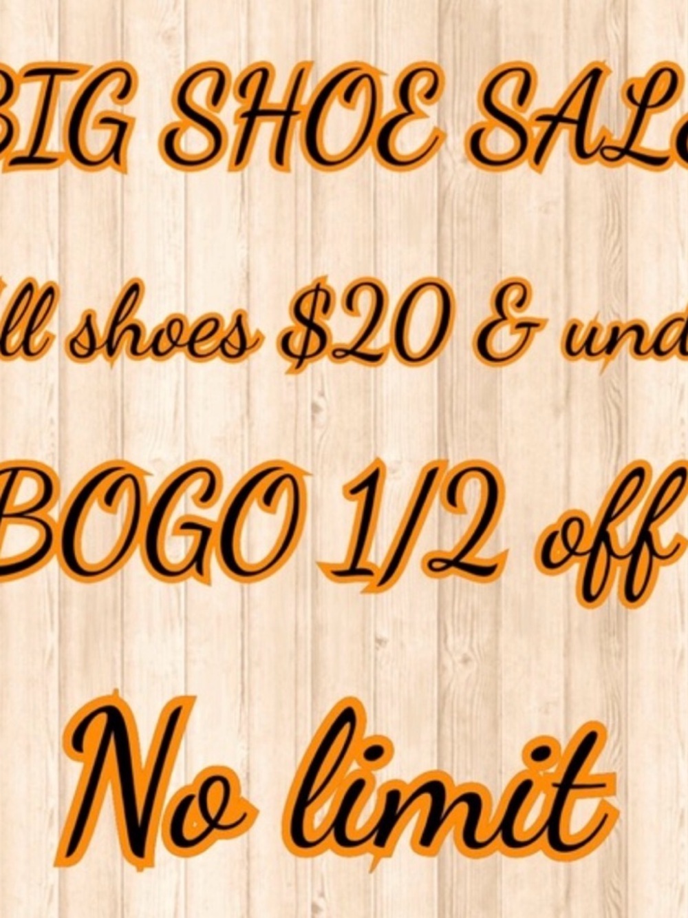 Big Shoe Sale Sign - Orange and Black Text